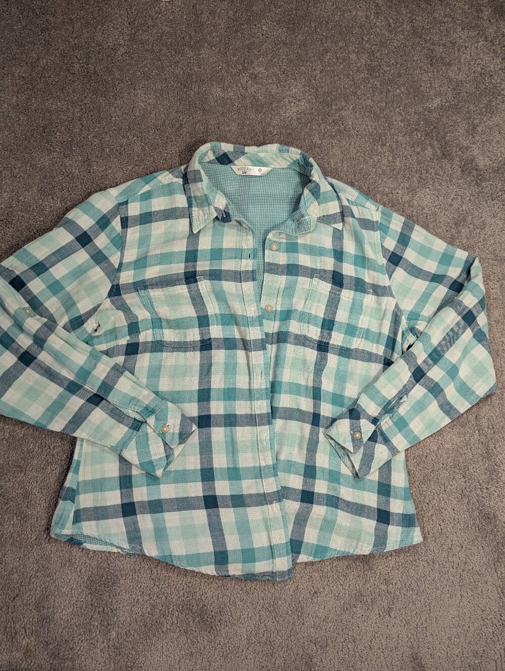 Riders by Lee Button Shirt Womens XL Blue Plaid Long Sleeve - Picture 1 of 7